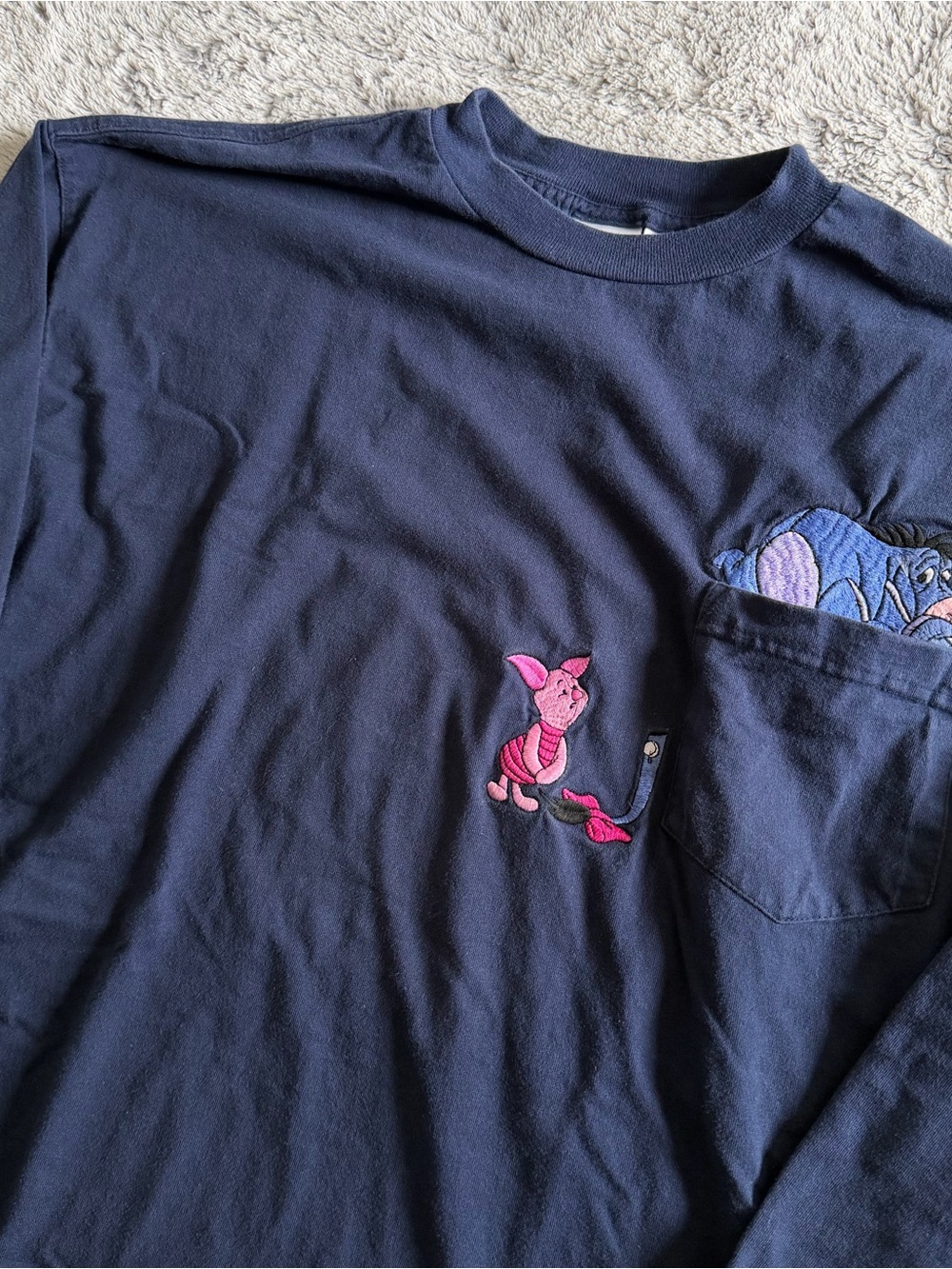 Vintage The Disney Store Eeyore Piglet Pocket Pooh Bear Blue Sz XL Embroidered